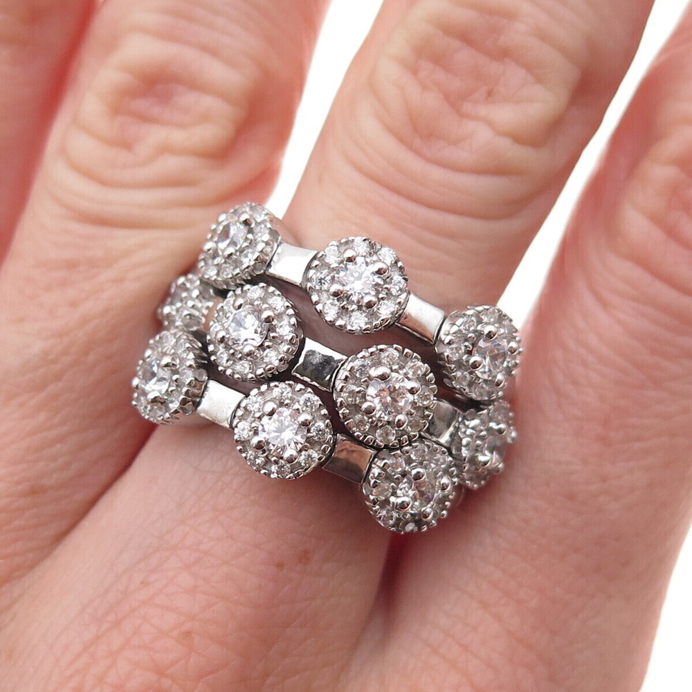 Sonia B. 925 Sterling Silver Round-Cut C Z Cluster Ring Size 7